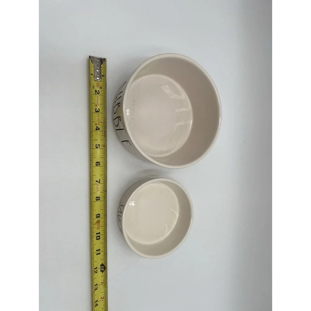 Rae Dunn NIBBLE & SAVOR Ceramic Pet Bowl Set Dog Cat Food Water Bowls